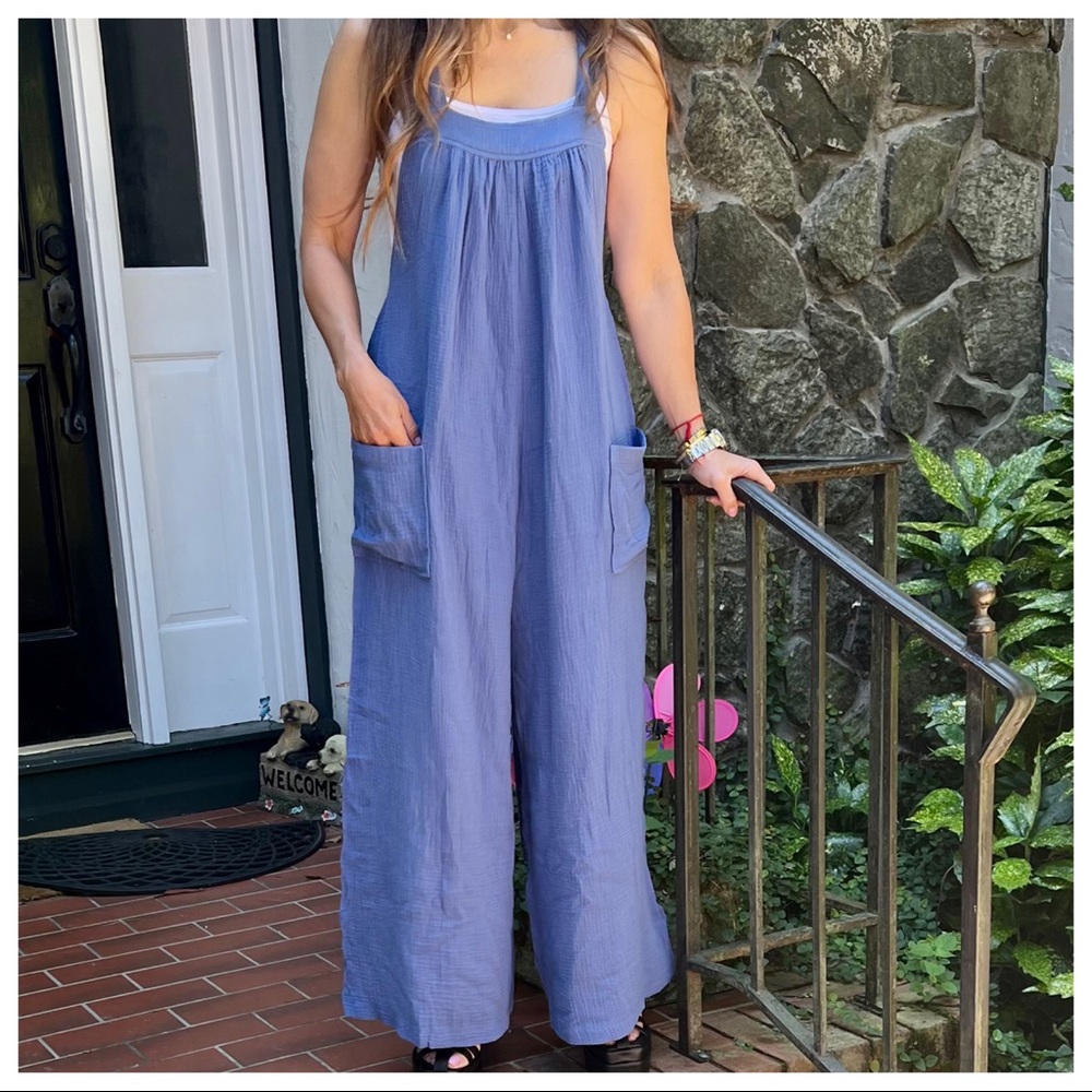 ShopEvelynne Lavender Blue Sleeveless Wide-Leg Jumpsuit - Picture 2 of 7